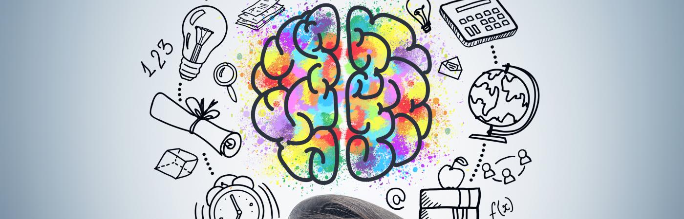 brain illustration above teen girl's head