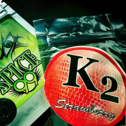 photo of packages of "Spice" and "K2"