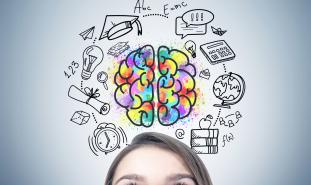 brain illustration above teen girl's head