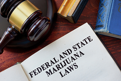 federal and state marijuana laws graphic and judge gavel